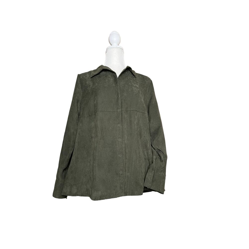 baby & me olive green snap button shirt Blouse Textured Long Sleeve tunic sz M